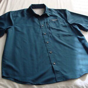 EDDIE BAUER Dark Teal Short Sleeve RIP-STOP Style BUTTON DOWN Shirt Sz XL (Mens)